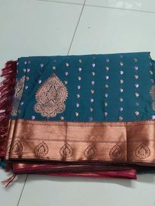 Sea Blue Emboss Silk Saree...