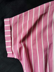 Chic Pink Striped Button-Up Crop Top
