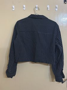 Striped Cropped Button-Up Shirt