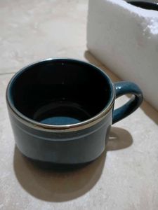 Teal &amp; Gold Artisan Stoneware Mugs - Set of 6