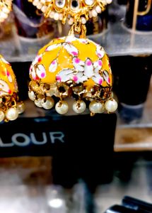 Stunning Yellow Floral Jhumka Earrings