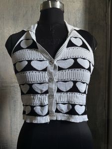 combo Heart Print Knit Vest with off shoulder top