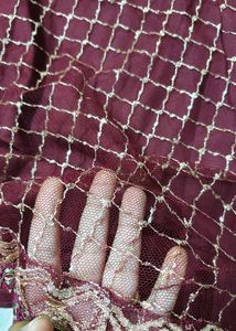 ✨ Maroon &amp; Gold Net Lehenga Set for Navratri