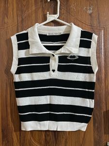 Chic Striped Collared Knit Vest