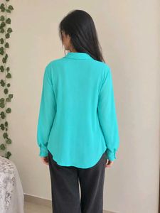 Chic Teal Oversized Button-Up Shirt