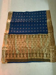 Elegant Blue Saree with Gold Border