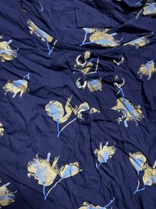 Navy Floral Lace-Up Top and linen Bottom