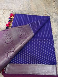 Royal Blue Silk Saree with Silver Border