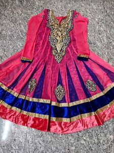 Beautiful Pink &amp; Blue Embroidered Anarkali Suit