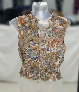 Shein Boho Paisley Print Smocked Waist Top