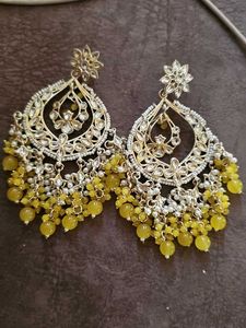 Stunning Yellow Beaded Jhumka Earrings