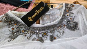 Sheer Sleeve Embellished Neck Dress