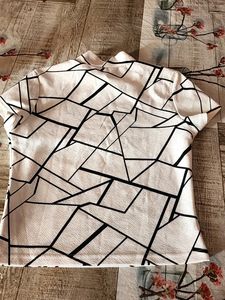 Geometric Print Mock Neck Top