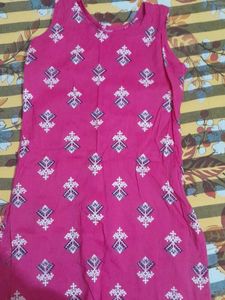 Pink Printed Sleeveless Kurta
