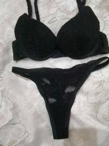 Black Lace Bra and Thong Set