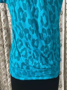 Blue Animal Print V-Neck Top