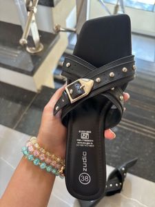 Stylish Black Studded Slides