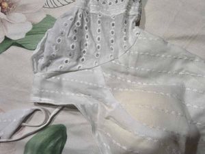 White Eyelet Blouse with Tie Back
