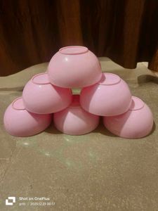 Pink Plastic Bowl and Plate Set