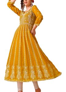 Yellow Anarkali Kurta with White Embroidery