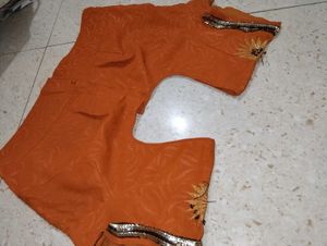 Orange Textured Blouse with Embellished Sleeves