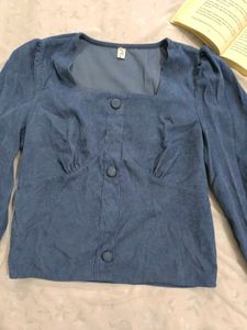 Blue Corduroy Button-Down Top