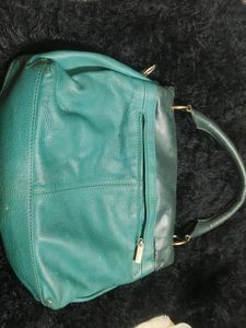 Chic Teal &amp; Gray Leather Handbag