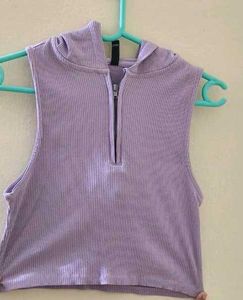 Lavender Ribbed Zip-Up Hoodie Tank