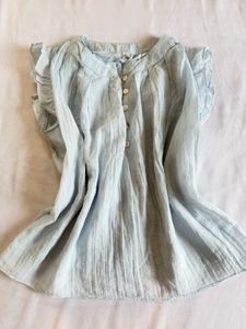 Light Blue Ruffled Sleeves Button-Up Top