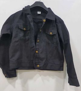 Black Denim-Look Cotton Blend Jacket