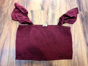 Maroon Smocked Ruffle Crop Top size S