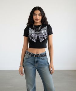 Black Y2k Printed Top