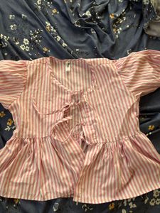 Pink Striped Peplum Top