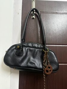 Chic Black Handbag with Charms