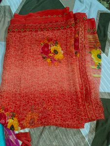 Beautiful Orange Floral Saree