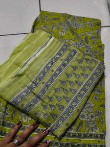 Green Floral Kurta Set with Yellow Bottom