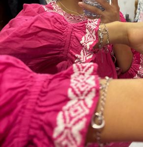 Boho Pink Embroidered Blouse
