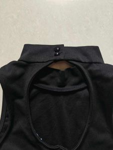 Sleek Black Cut-Out Mock Neck Crop Top