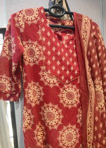Maroon Printed Kurta Set