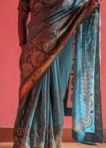 Blue Party Wear Sequin Saree | Fall &amp; Pico Done |