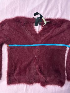 H&amp;M Fuzzy Cardigan with Bow Detail