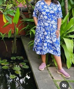 Blue & White Floral Button-Up Shirt Max XL