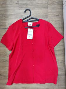 ZARA Button-Up Short Sleeve Top - L