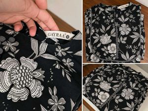 BLACK COTTON FLORAL Anarkali SET