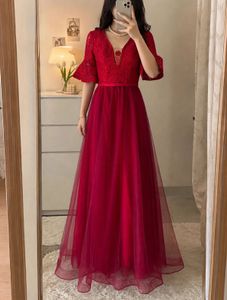Elegant Red Lace Evening Gown