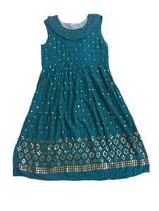 Women’s Teal Blue Embroidered Ethnic Gown Dress