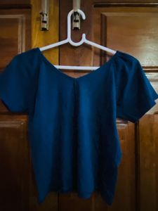 Blue V-Neck Short Sleeve Top