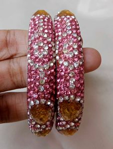 Sparkling Pink &amp; Gold Crystal Bangles