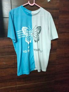 Split Color Butterfly Graphic Tee