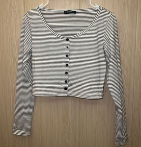 Striped Long Sleeve Crop Top